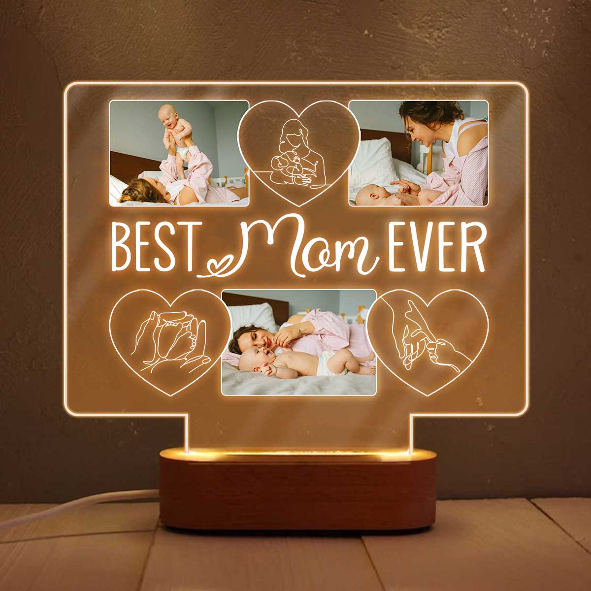 Best Mom Ever Custom Photo Led Night Light, Creative Mother s Day Gifts For Mom, Personalized Useful Gifts For Mom Birthday