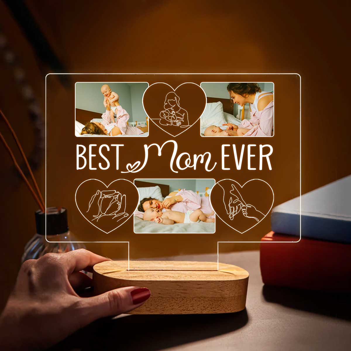 Best Mom Ever Custom Photo Led Night Light, Creative Mother s Day Gifts For Mom, Personalized Useful Gifts For Mom Birthday