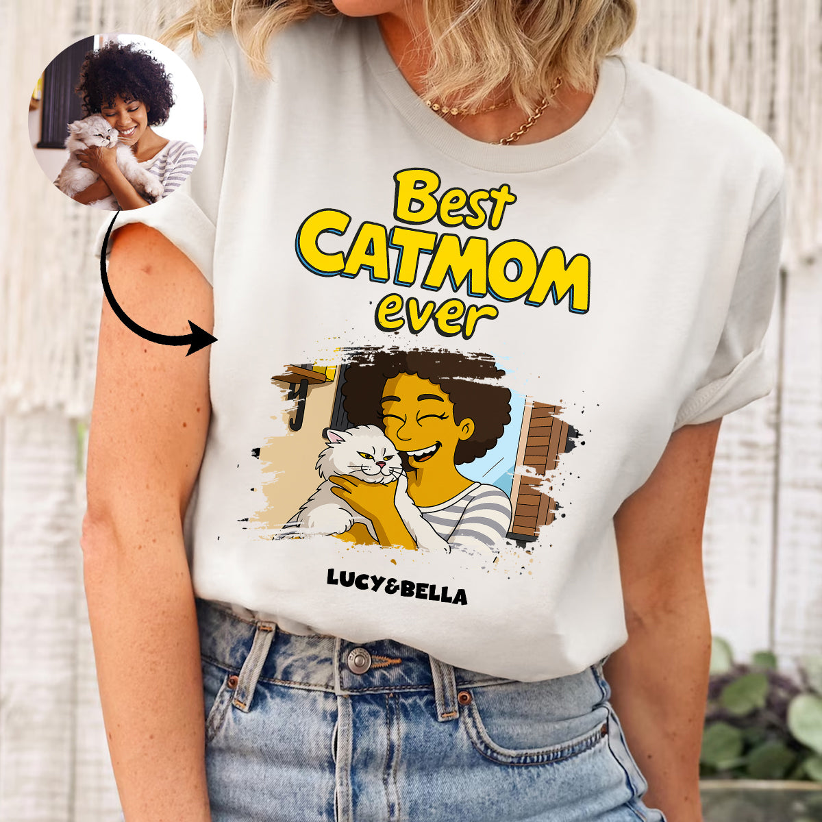 Best Cat Mom Ever Simpsonize Potrait Personalized Cat Mom Shirt, Gift For Cat Lovers, Pet Lovers Gift Custom Your Photo To Cartoon Style Shirt