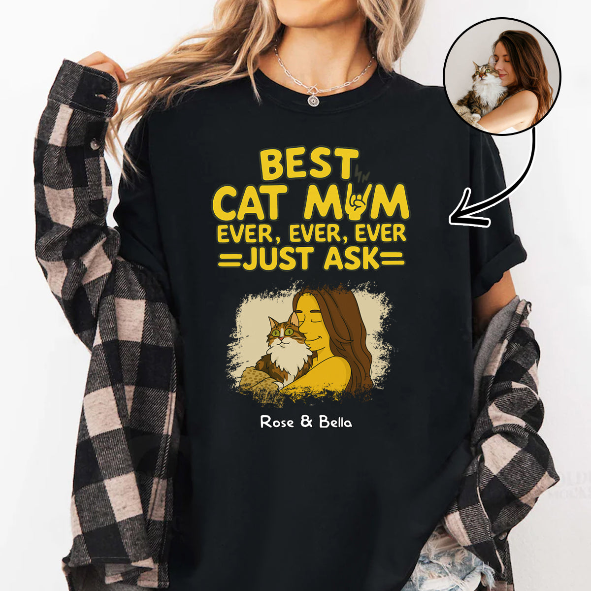 Best Cat Mom Ever Ever Ever Just Ask Simpsonize Potrait Personalized Cat Mom Shirt, Gift For Cat Lovers, Pet Lovers Gift Custom Your Photo To Cartoon Style Shirt