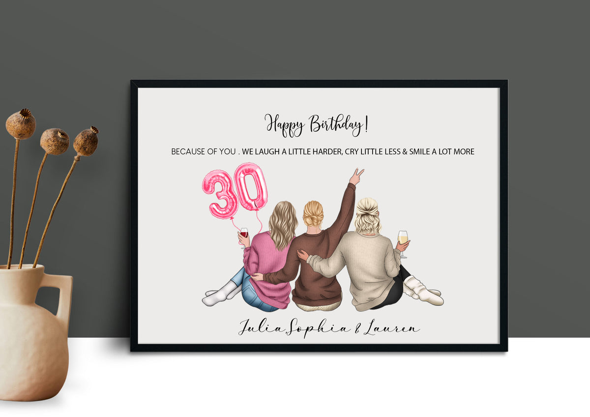 Personalised Group Best Friends Birthday Print, Group Friendship Print, Besties Birthday Gifts, Any Age Birthday Gift