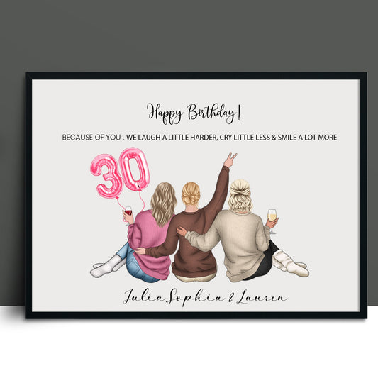 Personalised Group Best Friends Birthday Print, Group Friendship Print, Besties Birthday Gifts, Any Age Birthday Gift
