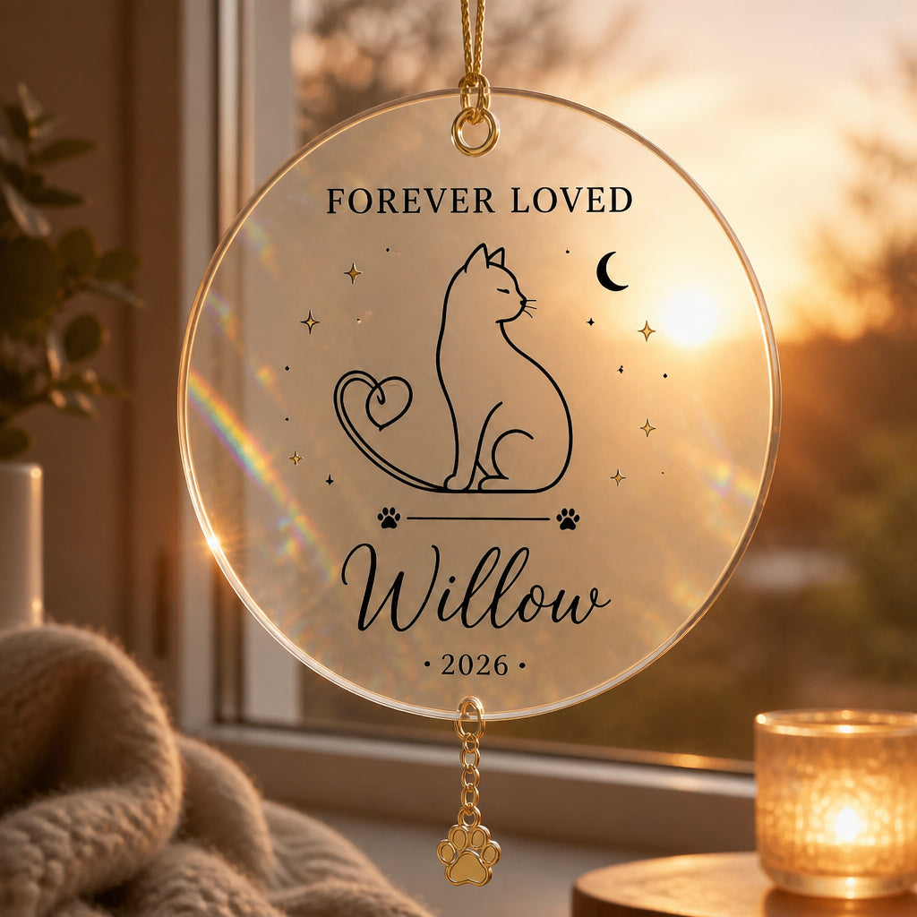Forever Loved Cat Memorial Ornament – Personalized Name & Year - Personalized 1 Layered Suncatcher with Charm bf1fb120-1a1c-4deb-9f14-624250dc7fec.jpg