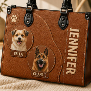 Custom Pet Portrait Leather Shoulder Bag – 2 Pets with Owner Name - Personalized Leather Shoulder Bag bf2bf8de-fa17-429c-86a4-cc3271bfc551.jpg