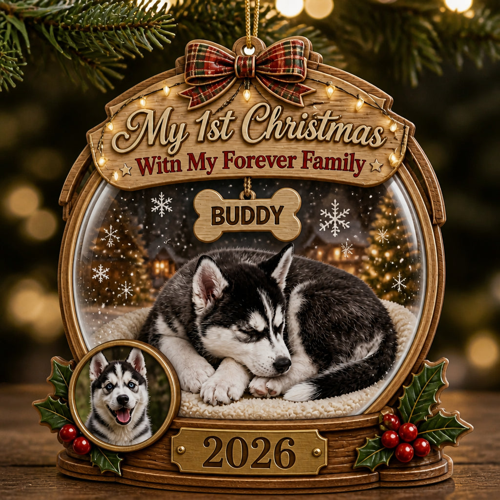 My 1st Christmas With My Forever Family — Pet Photo Snow‑Globe Wood Ornament - Personalized 3-Layered Wood Ornament bf3b02a7-add5-4661-b606-0e887e397f95.jpg