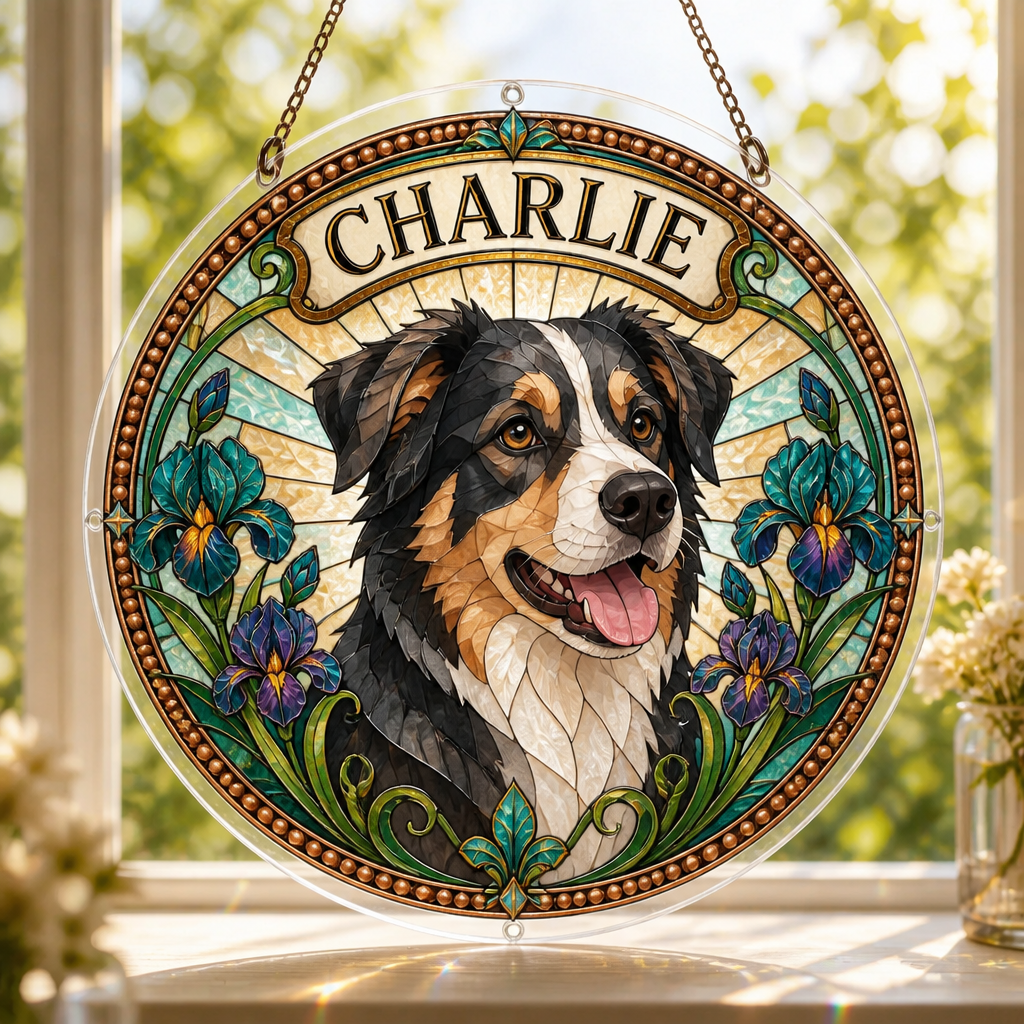 Custom Stained‑Glass Pet Portrait Suncatcher – Photo to Art with Name - Personalized Suncatcher Ornament bf3c4d3b-6892-4ffe-9fde-d66ca10ee773.png
