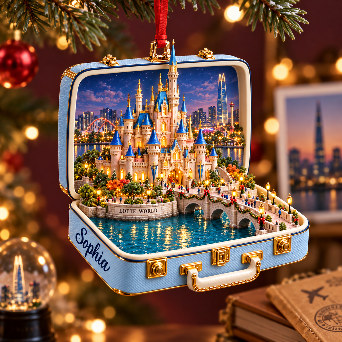 Personalized 3D Lotte World Castle Suitcase Christmas Ornament – Seoul South Korea Travel Souvenir & Gift for Seoul Lovers bf63049d-2067-4662-812c-404832106e14-Lotte-World-Christmas-suitcase-ornament-1.png