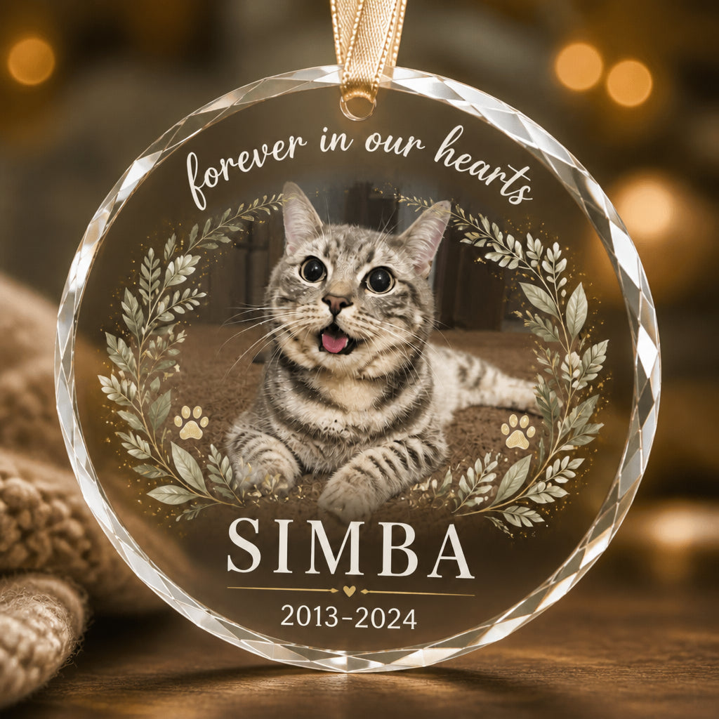 Pet Memorial Photo Ornament - Forever In Our Hearts - Personalized Crystal Ornament bf66f72e-1c65-43aa-b57d-614233666a84.jpg