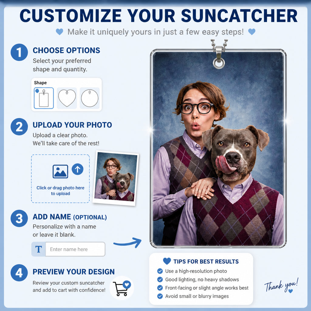 Custom Pet + Owner Head‑Swap Suncatcher – Studio Portrait - Personalized Suncatcher Ornament bf82e3a7-753c-4b2c-924c-0e52e7883d3d.jpg