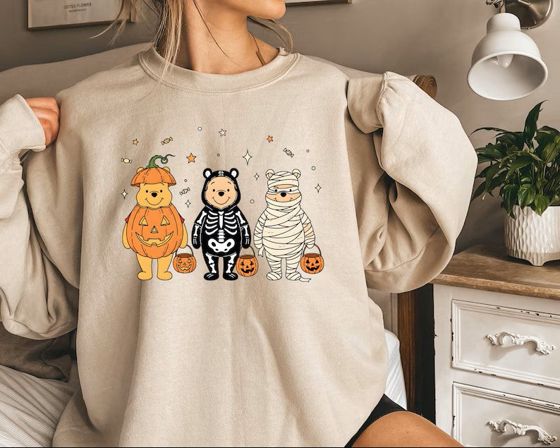 Pooh Halloween Sweatshirt, Cute Bear Costume Crewneck, Pumpkin Skeleton Mummy Shirt, Spooky Season Pullover, Fall Outfit Gift bf9f007a-3129-49ce-816e-410384afefee-ioio.jpg