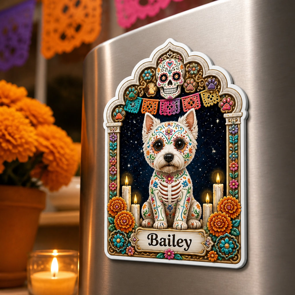 Day of the Dead Pet Portrait Fridge Magnet – Photo + Name - Personalized Custom Shape Fridge Magnet bff607e5-4664-4958-a50a-4e0449060489.jpg