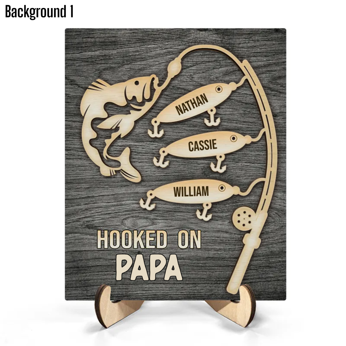 Hooked On Grandpa Daddy - Personalized Wooden Plaque - Gift For Grandpa, Dad, Father's Day Gift