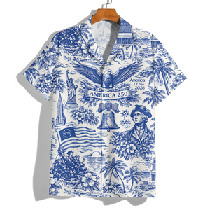 America 250th Anniversary Toile De Jouy Style Patriotic Hawaiian Shirt