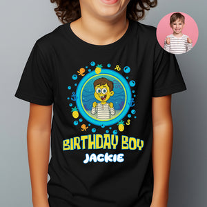 SpongeBob Custom Birthday Shirt, Spongebob Custom Birthday Party Shirts,Customize Photo For Kid Cartoonize Shirt Birhday Gift For Boy, Girl