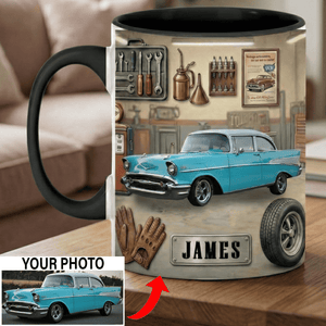 Custom Photo & Name Classic Car Accent Mug Personalized Funny Gift for Car guys