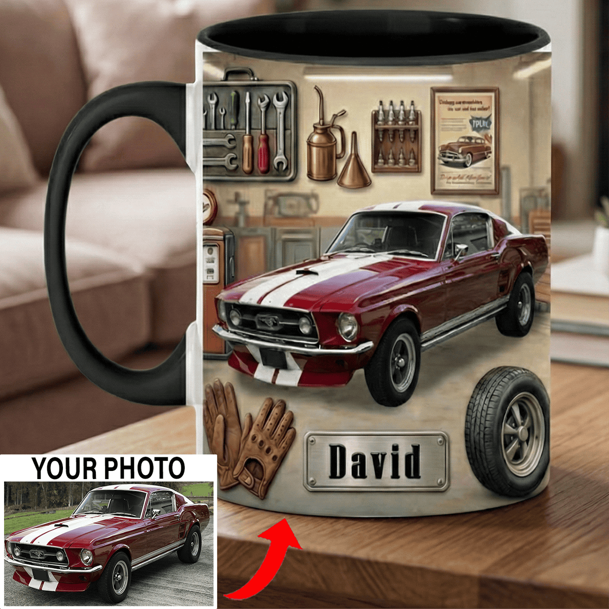 Custom Photo & Name Classic Car Accent Mug Personalized Funny Gift for Car guys