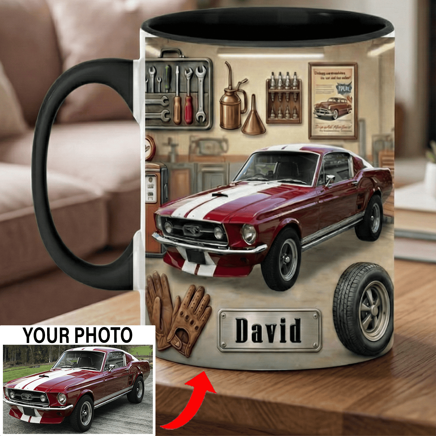 Custom Photo & Name Classic Car Accent Mug Personalized Funny Gift for Car guys