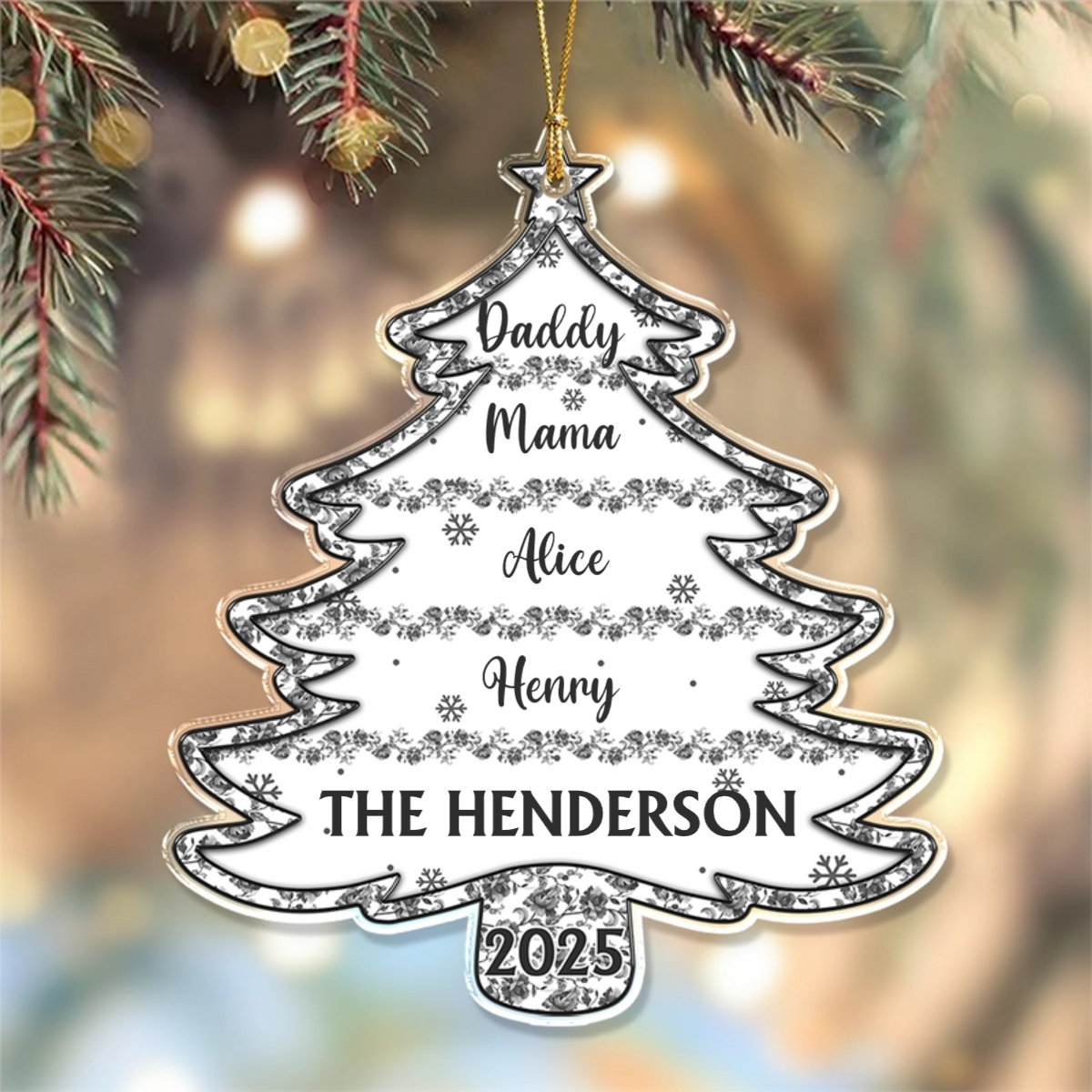 Family Christmas Tree Toile De Jouy - Personalized Acrylic Ornament - Christmas Gift For Family