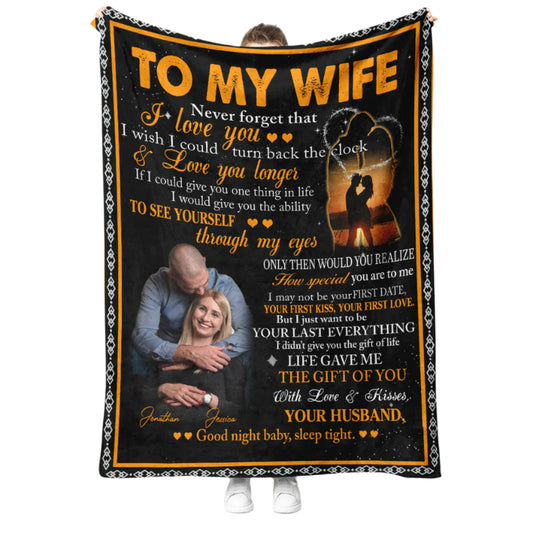 Custom Photo Fleece Blanket - To My Wife Never Forget That I Love You - Husband To Wife, Mother's Day Gift For Wife