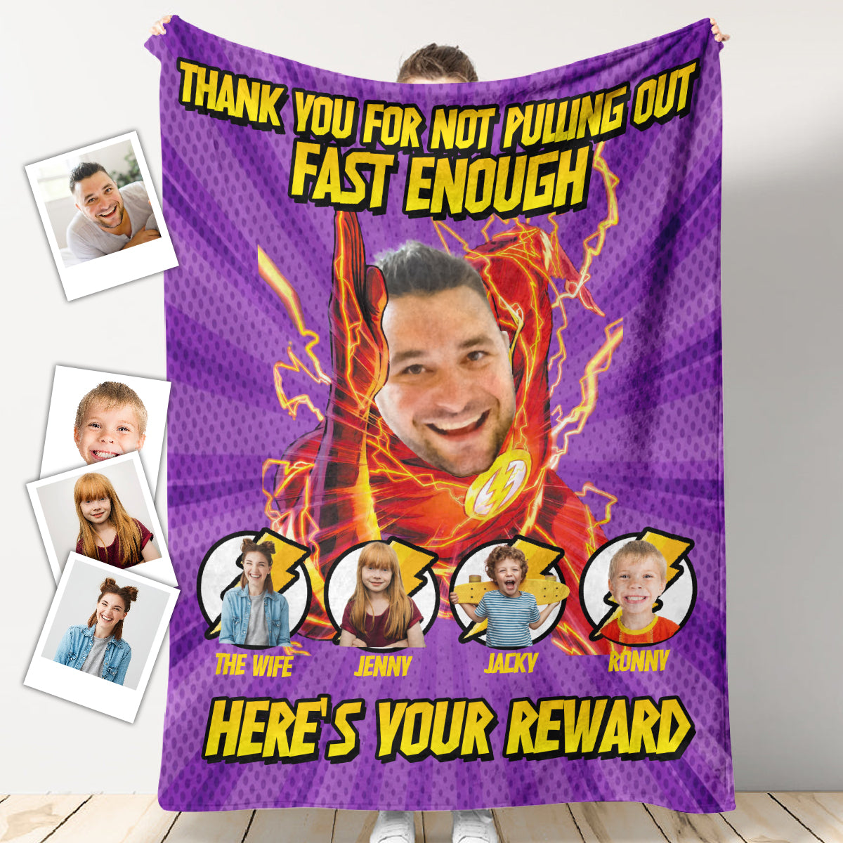 Personalized Photo Blanket For Dad - Best Dad In The Universe - Customized Gifts For Father's Day Birthday Anniversary