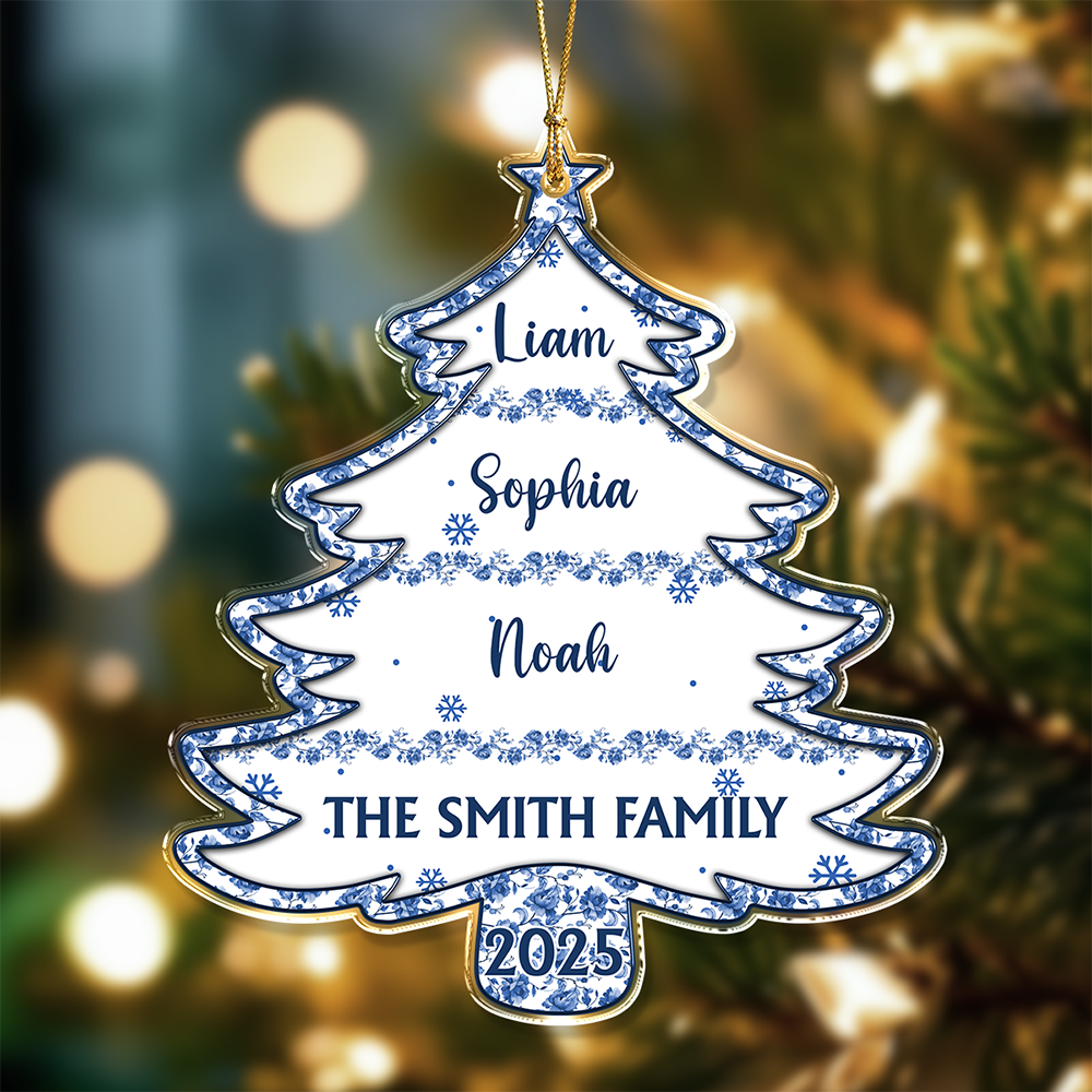 Family Christmas Tree Toile De Jouy - Personalized Acrylic Ornament - Christmas Gift For Family