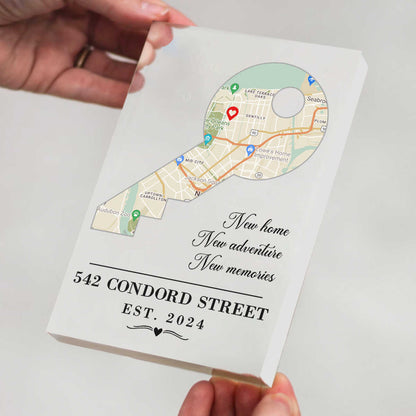 Key Shaped Map Location Acrylic, First Home Gift for Couple, Housewarming Gift, New House Gift For Friends