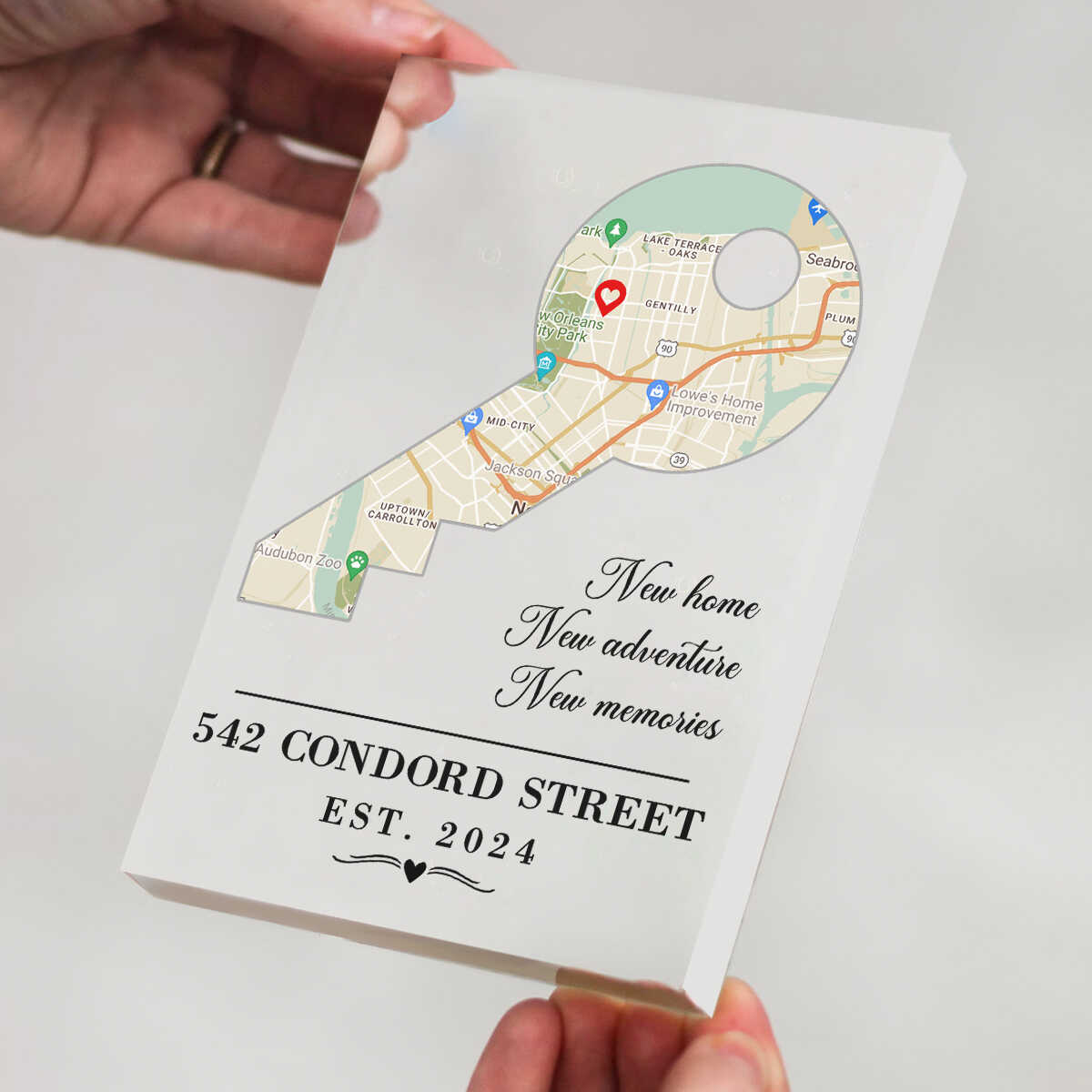 Key Shaped Map Location Acrylic, First Home Gift for Couple, Housewarming Gift, New House Gift For Friends