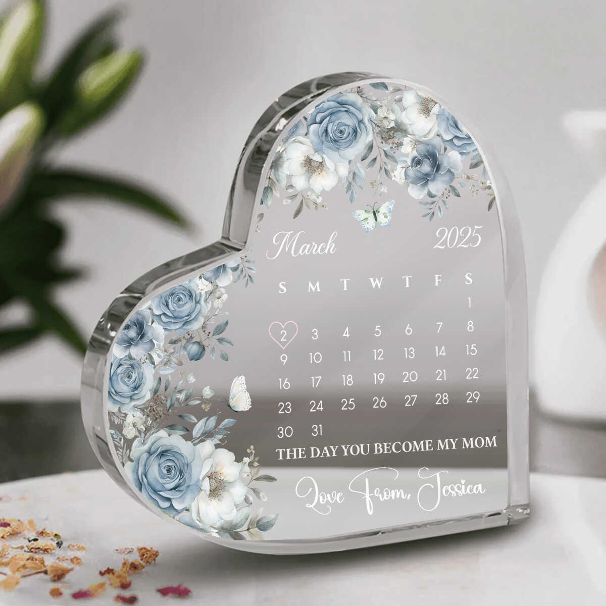 Personalized Calendar Gift For First Mother Heart Acrylic, Custom Calendar New Born Gift, New Mom Gift, First Mothers Day From Wife