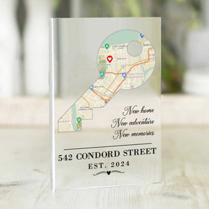 Key Shaped Map Location Acrylic, First Home Gift for Couple, Housewarming Gift, New House Gift For Friends
