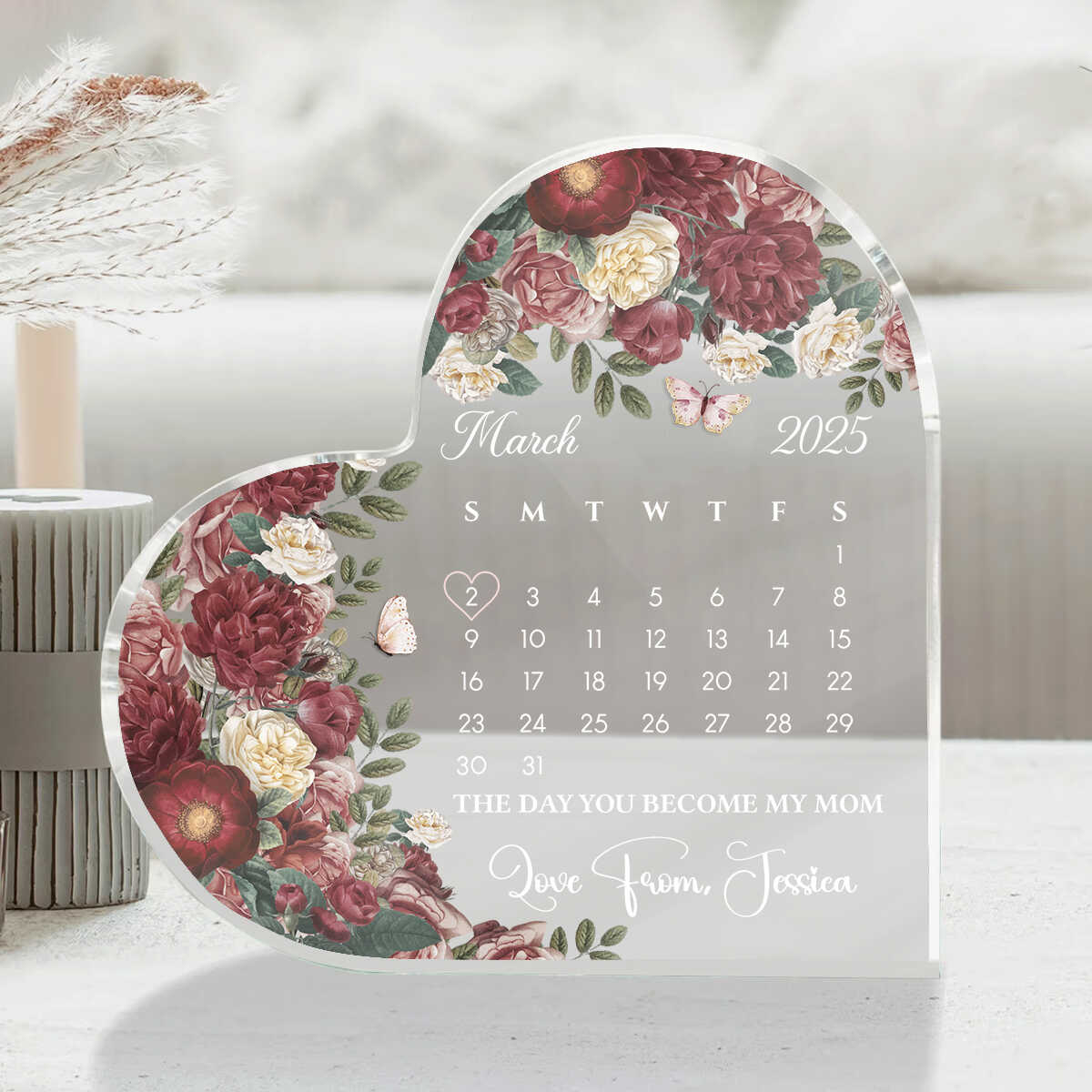 Personalized Calendar Gift For First Mother Heart Acrylic, Custom Calendar New Born Gift, New Mom Gift, First Mothers Day From Wife