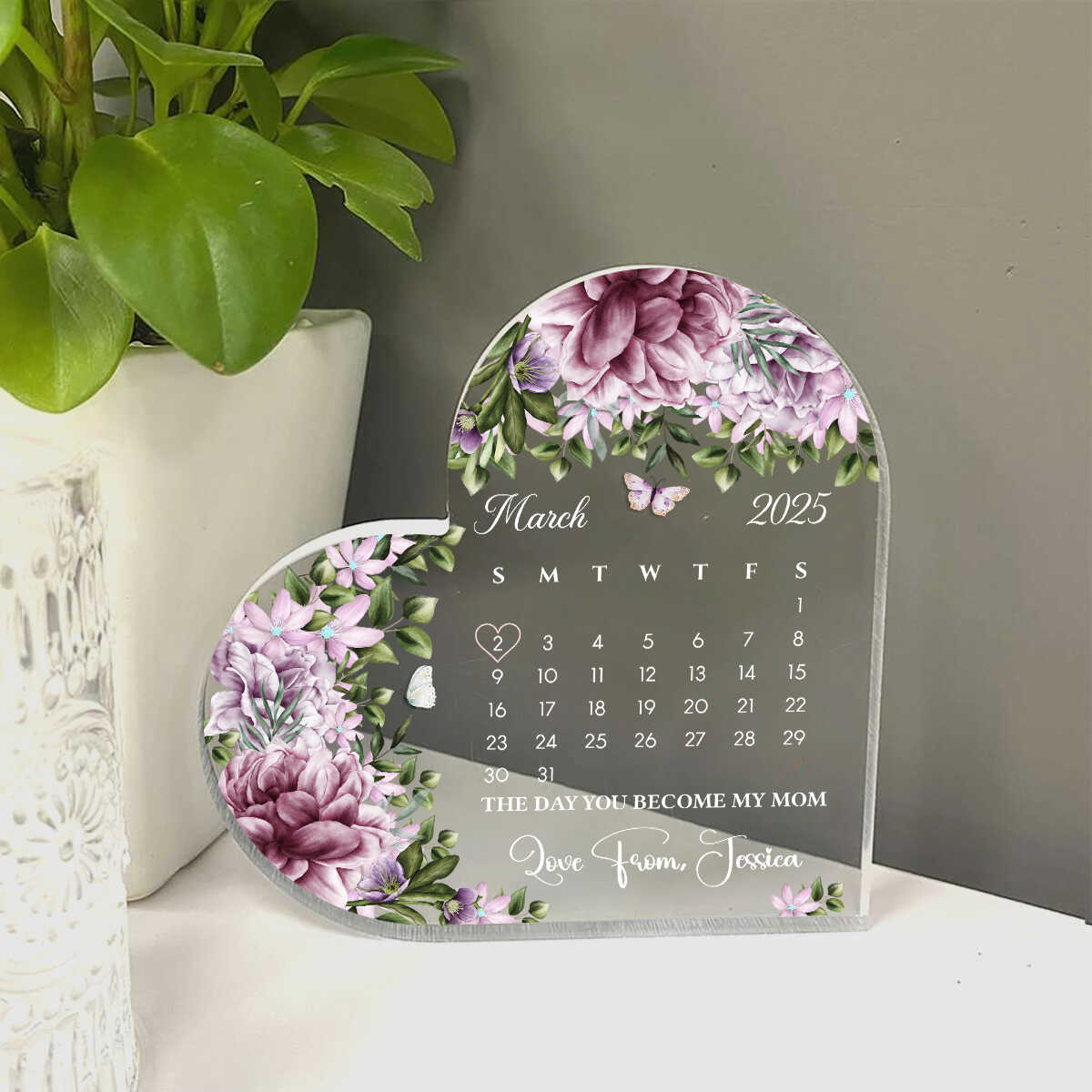 Personalized Calendar Gift For First Mother Heart Acrylic, Custom Calendar New Born Gift, New Mom Gift, First Mothers Day From Wife