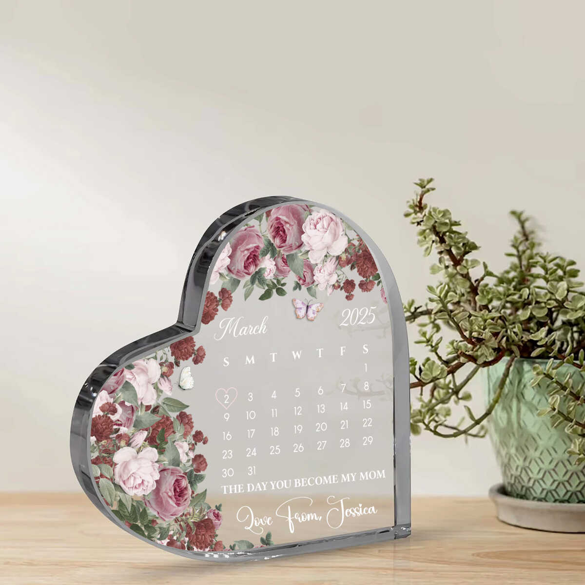 Personalized Calendar Gift For First Mother Heart Acrylic, Custom Calendar New Born Gift, New Mom Gift, First Mothers Day From Wife