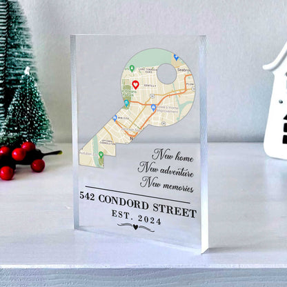 Key Shaped Map Location Acrylic, First Home Gift for Couple, Housewarming Gift, New House Gift For Friends