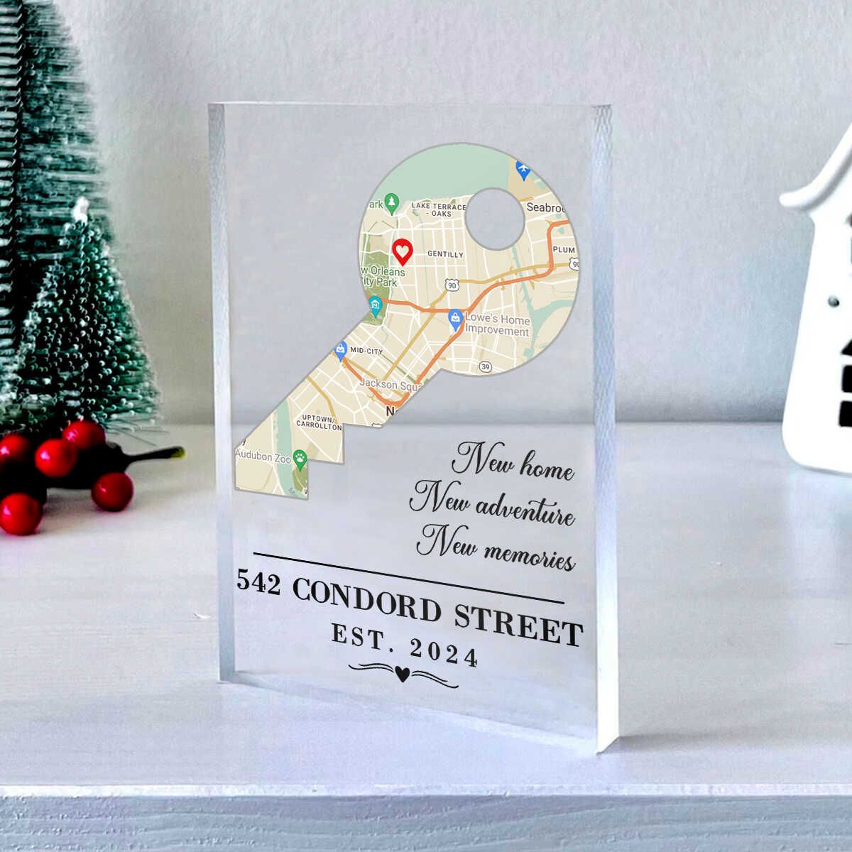 Key Shaped Map Location Acrylic, First Home Gift for Couple, Housewarming Gift, New House Gift For Friends