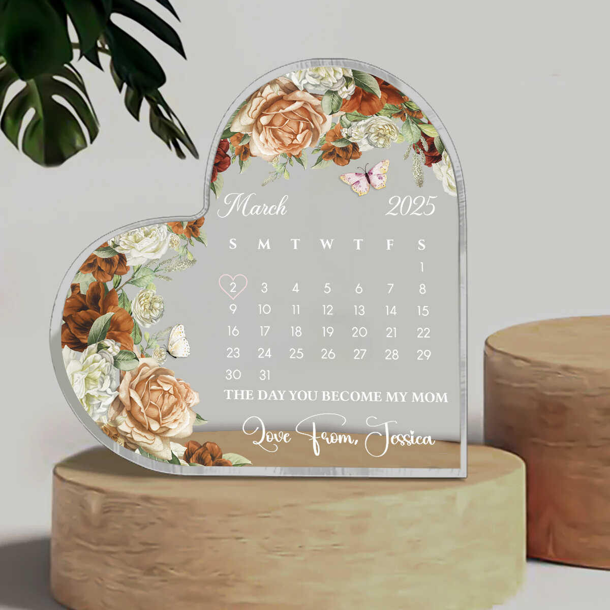 Personalized Calendar Gift For First Mother Heart Acrylic, Custom Calendar New Born Gift, New Mom Gift, First Mothers Day From Wife