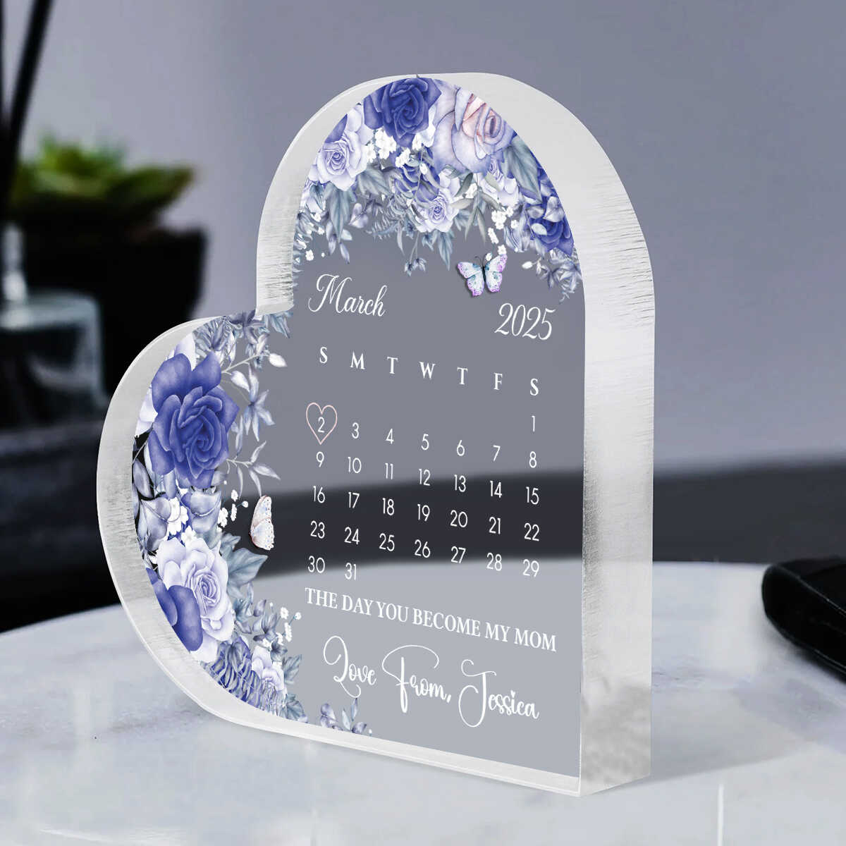 Personalized Calendar Gift For First Mother Heart Acrylic, Custom Calendar New Born Gift, New Mom Gift, First Mothers Day From Wife