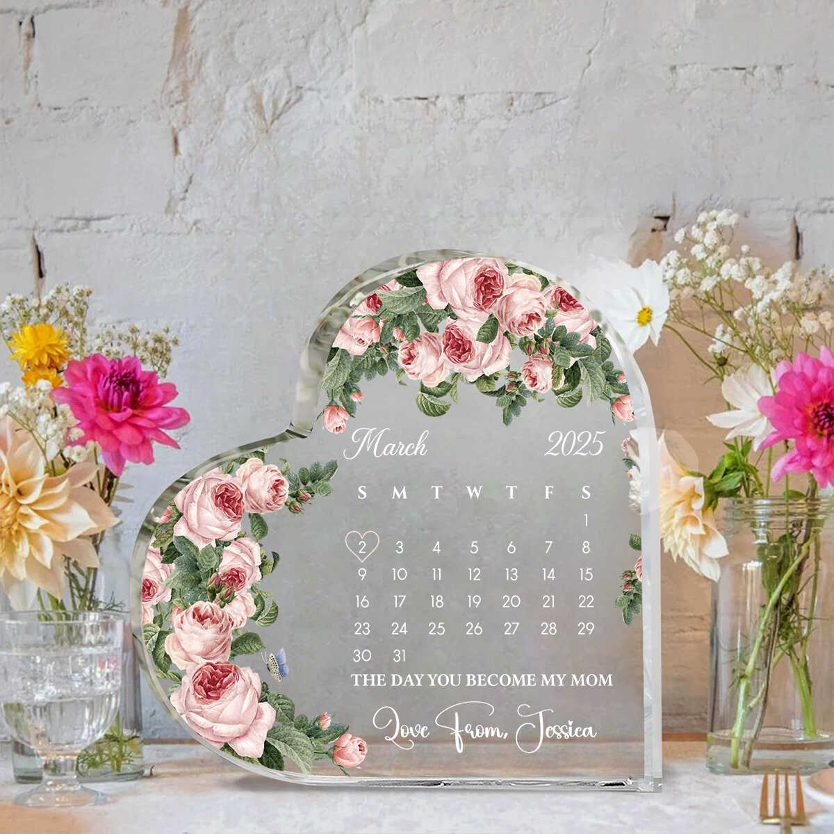 Personalized Calendar Gift For First Mother Heart Acrylic, Custom Calendar New Born Gift, New Mom Gift, First Mothers Day From Wife