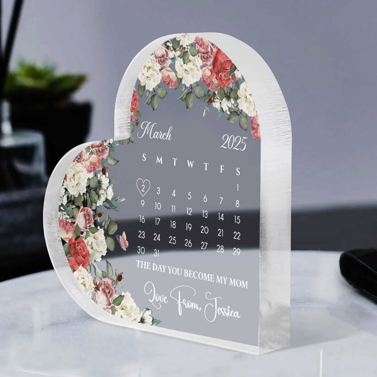 Personalized Calendar Gift For First Mother Heart Acrylic, Custom Calendar New Born Gift, New Mom Gift, First Mothers Day From Wife