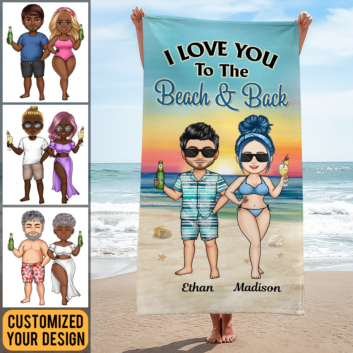 I Love You To The Beach And Back - Personalized Beach Towel - Gift For Couple, Beach Vacation, Summer Gift