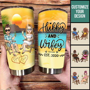 Hubby & Wifey - Personalized Tumbler - Gift For Couple, Beach, Summer Vacation