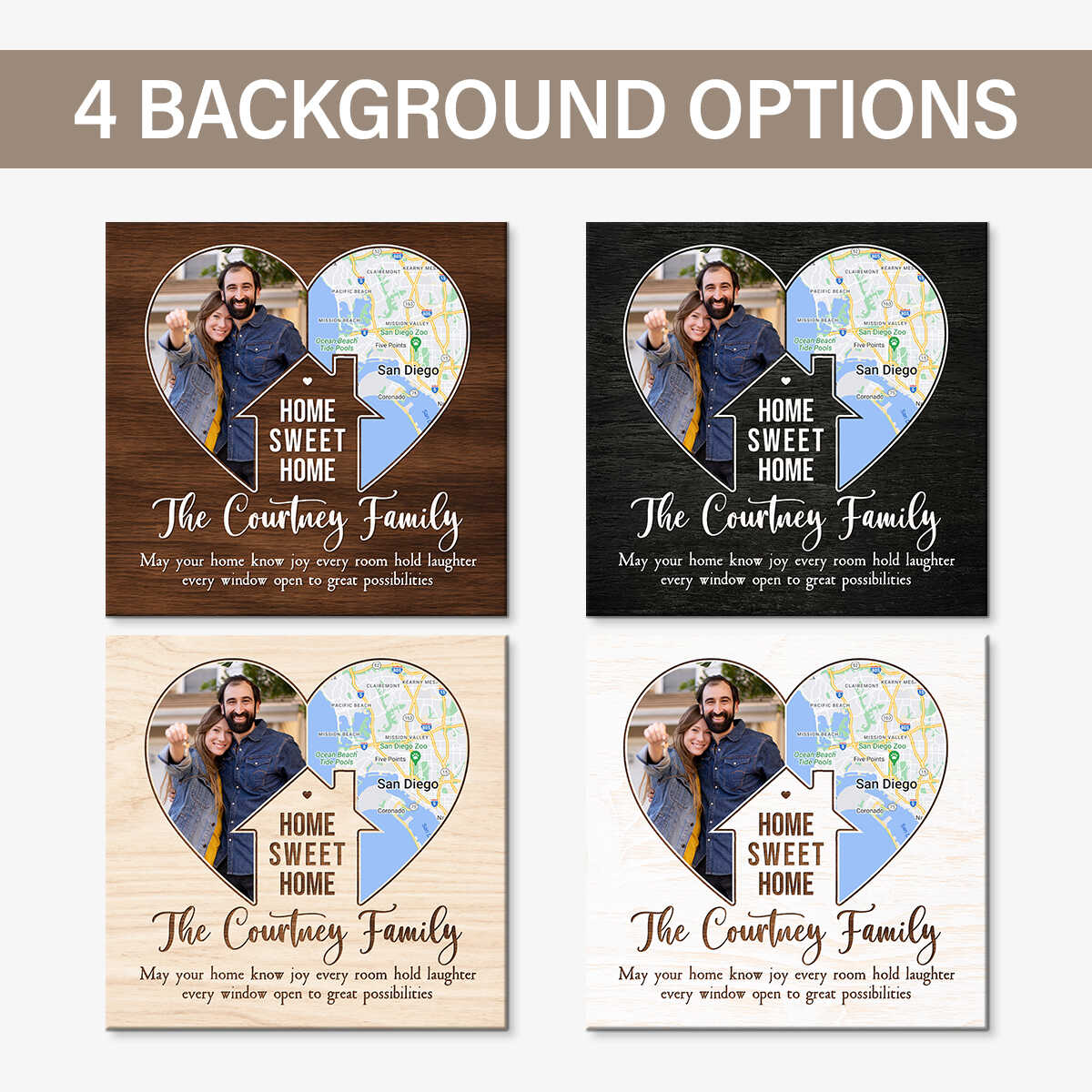 Personalized Housewarming Gifts, Home Sweet Home Gift, Custom Family Photo Canvas, Custom Map Print, Gift For Newlyweds