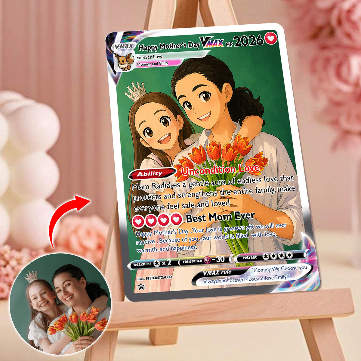 Personalized PKM Mother's Day Card | Custom Photo Art Card | Best Mom Wallet Card | Personalized PKM Gift for Mum | Gift From Kids | New Mom Gift