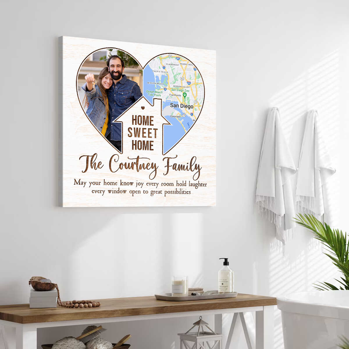 Personalized Housewarming Gifts, Home Sweet Home Gift, Custom Family Photo Canvas, Custom Map Print, Gift For Newlyweds