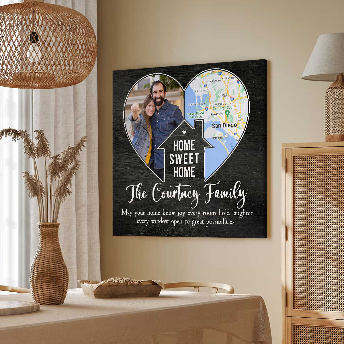 Personalized Housewarming Gifts, Home Sweet Home Gift, Custom Family Photo Canvas, Custom Map Print, Gift For Newlyweds