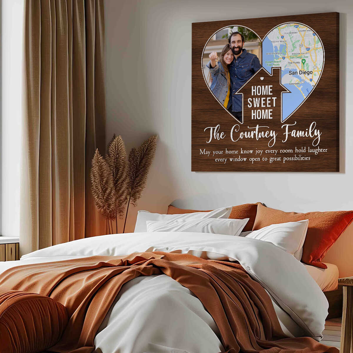 Personalized Housewarming Gifts, Home Sweet Home Gift, Custom Family Photo Canvas, Custom Map Print, Gift For Newlyweds