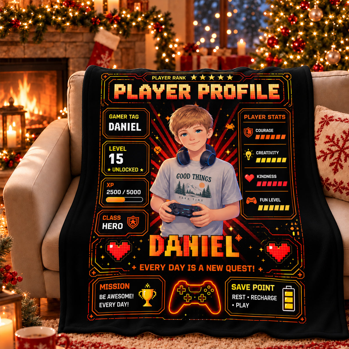 Gaming Player Profile Everyday Is A New Quest - Personalized Blanket