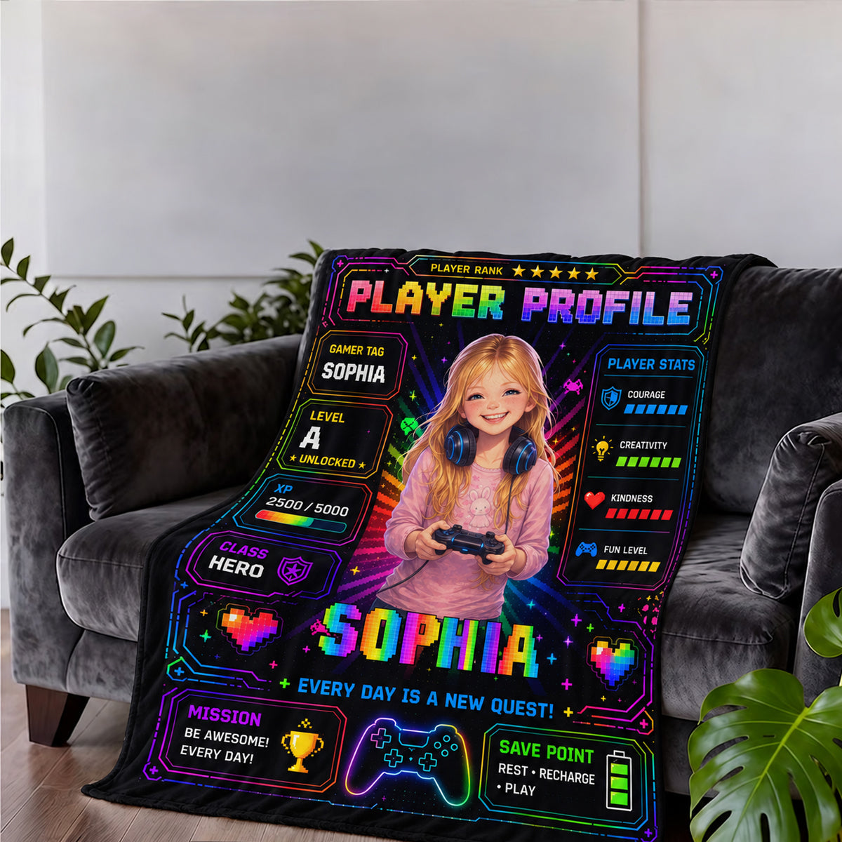 Gaming Player Profile Everyday Is A New Quest - Personalized Blanket