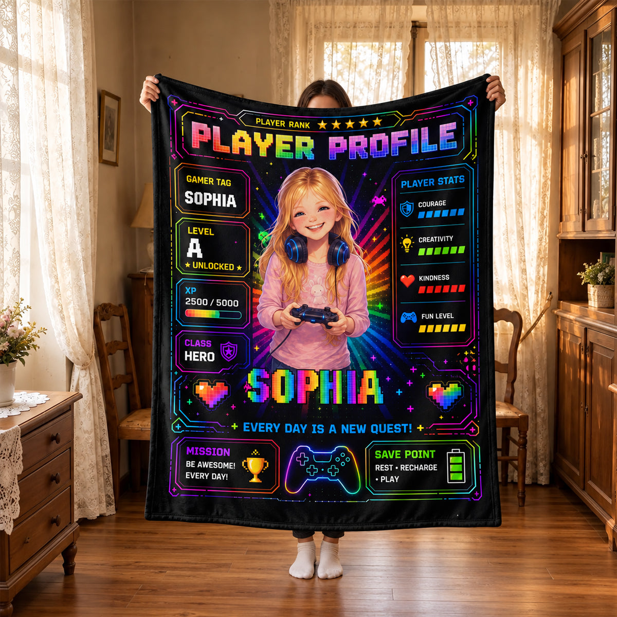 Gaming Player Profile Everyday Is A New Quest - Personalized Blanket