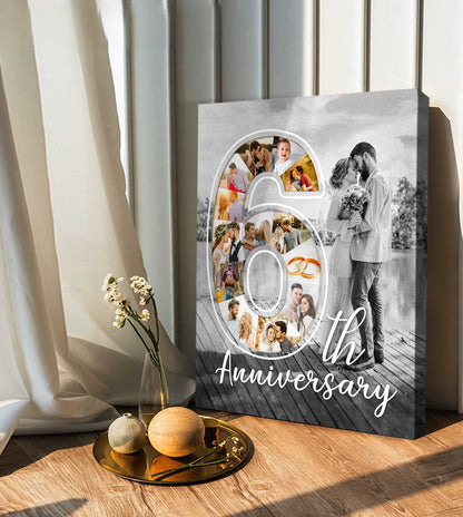 6th Anniversary Gift For Him, 6 Year Anniversary Gift For Her, Photo Collage Canvas Print
