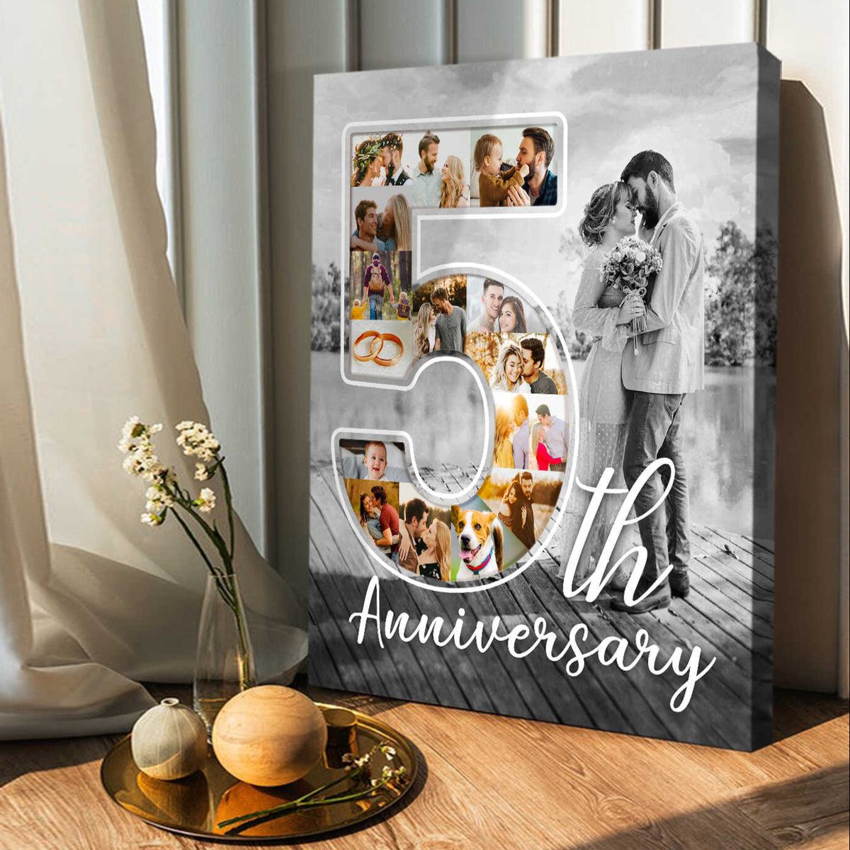 5 Year Anniversary Photo Collage Canvas Print, 5th Anniversary Gift